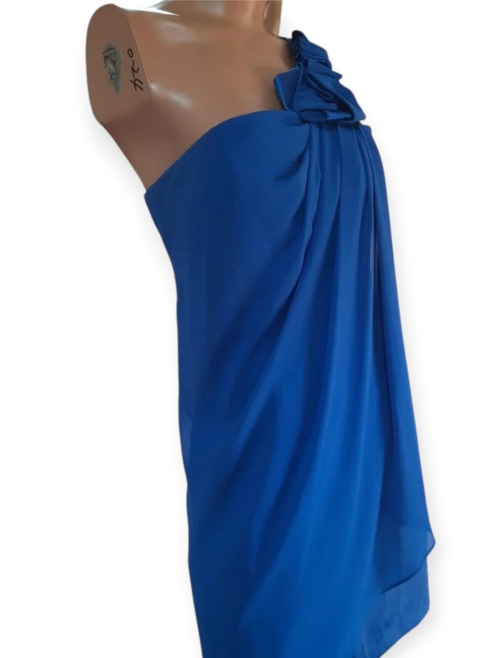 Max & Cleo One Shoulder Cocktail Dress Women’s Size 4 Blue Ruffle Mini - Picture 5 of 14